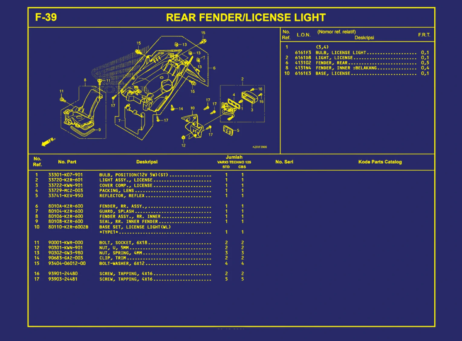 Rear Fender atau License Light