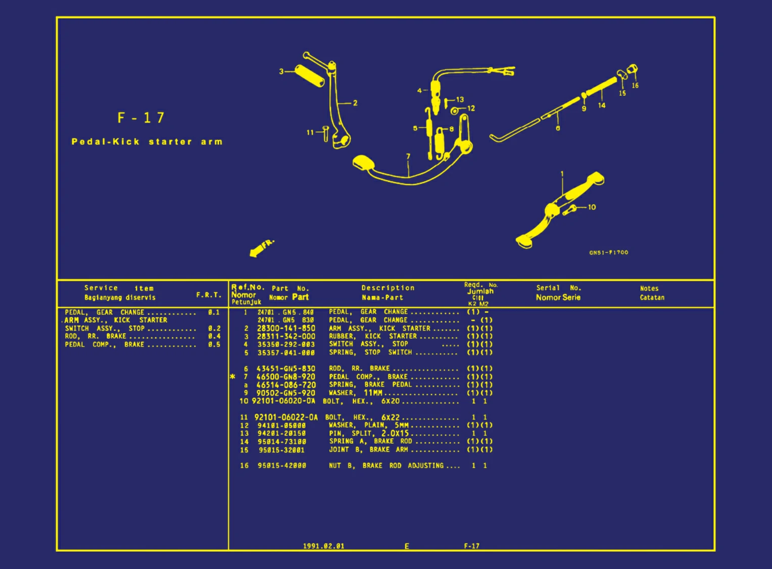 Pedal. Kick Starter Arm